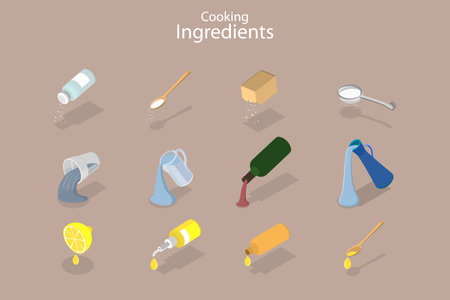 3D Isometric Flat Vector Conceptual Illustration of Cooking Ingredients, Culinary Food Iconsのイラスト素材