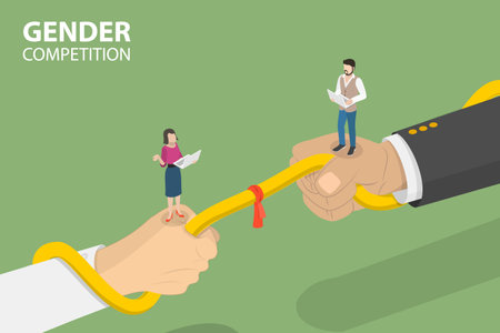 3D Isometric Flat Vector Conceptual Illustration of Gender Competition, Gender Equalityのイラスト素材