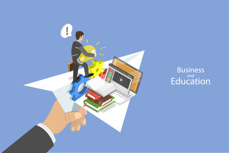 3D Isometric Flat Vector Conceptual Illustration of Educational Achievement, Way to Knowledgeのイラスト素材