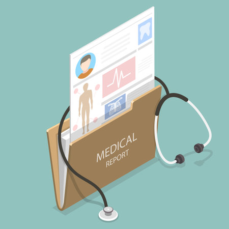 3D Isometric Flat Vector Conceptual Illustration of Medical Report, EHR, Electronic Health Recordのイラスト素材
