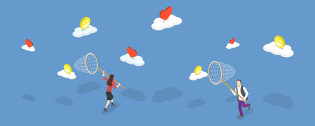 3D Isometric Flat Vector Conceptual Illustration of Chasing For Passion, Searching for Relationshipのイラスト素材