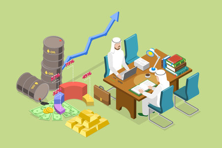 3D Isometric Flat Vector Conceptual Illustration of Oil Business, Saudi Businessmen Meatingのイラスト素材