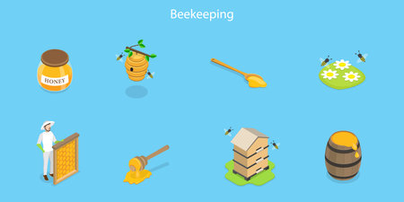 3D Isometric Flat Vector Set of Beekeeping, Honey Collectingのイラスト素材