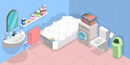 3D Isometric Flat Vector Conceptual Illustration of Bathroom Accessories, Personal Washroom Itemsのイラスト素材