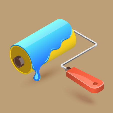 3D Isometric Flat Vector Icon of Paint Roller, Decoration Tool, Home Renovationのイラスト素材