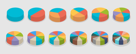 3D Isometric Flat Vector Set of Pie Chart Parts , Diagrama Statistic Wheelsのイラスト素材