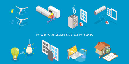 3D Isometric Flat Vector Conceptual Illustration of Energy saving tips, Low Your Utility Costsのイラスト素材