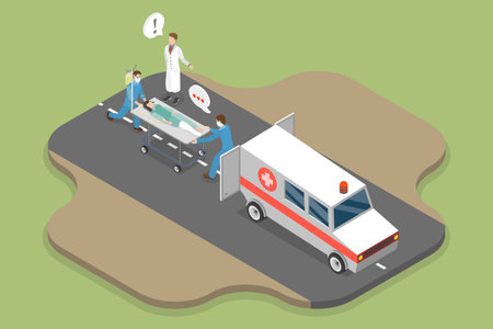 3D Isometric Flat Vector Conceptual Illustration of Emergency, Professional Medic Specialist Stafのイラスト素材