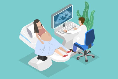 3D Isometric Flat Vector Conceptual Illustration of Ultrasound Pregnancy Diagnostic, Baby Health Checkのイラスト素材