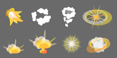 3D Isometric Flat Vector Set of Blast Effects, Effects of an Explosion with Smokeのイラスト素材