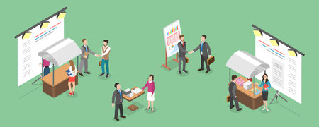 3D Isometric Flat Vector Conceptual Illustration of Trade Show, Business Expo Presentationのイラスト素材