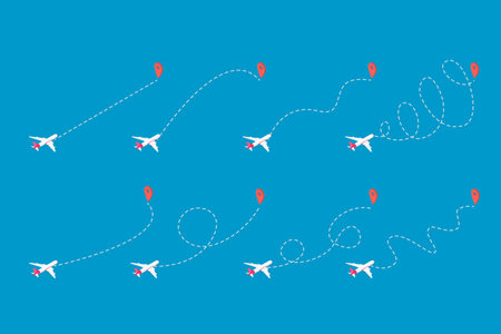 Vector Illustration of Airplane Trajectories Set, Air Travelのイラスト素材