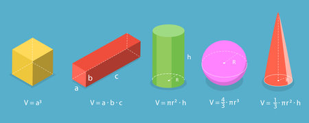 3D Isometric Flat Vector Set of Polygon Formulas, Geometric Shapesのイラスト素材