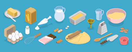 3D Isometric Flat Vector Set of Baking Items, Ingredients, Utensils and Toolsのイラスト素材
