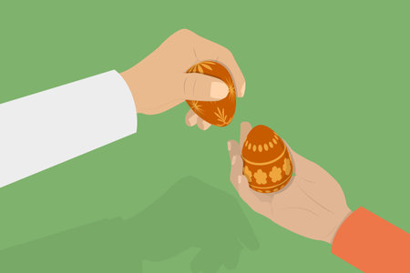 3D Isometric Flat Vector Conceptual Illustration of Knocking Easter Eggs, Orthodox Traditionのイラスト素材