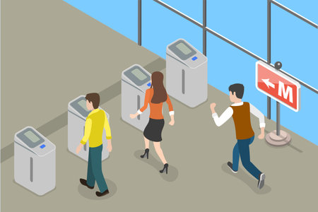 3D Isometric Flat Vector Conceptual Illustration of Subway Pass, Access Control Equipmentのイラスト素材