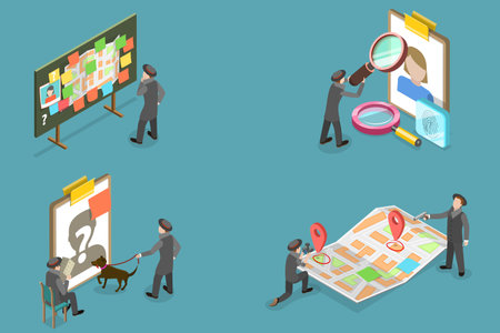 3D Isometric Flat Vector Conceptual Illustration of Private Detective, Crime Investigationのイラスト素材