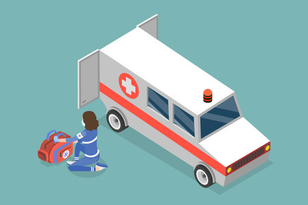 3D Isometric Flat Vector Conceptual Illustration of EMT, Emergency Medical Technician, Paramedicのイラスト素材