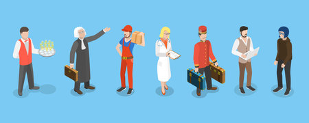 3D Isometric Flat Vector Set of Professions, Specialists in Uniformのイラスト素材