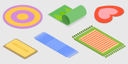 3D Isometric Flat Vector Set of Carpets, Cozy Home Textile Decorative Elementsのイラスト素材
