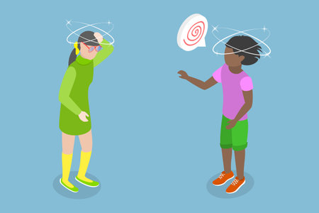 3D Isometric Flat Vector Conceptual Illustration of Child Dizziness, Kids are Feeling Vertigo or Faintingのイラスト素材