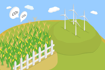 3D Isometric Flat Vector Conceptual Illustration of Corn Plants Field For Biodiesel, Alternative Fuel Sourceのイラスト素材