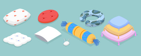 3D Isometric Flat Vector Set of Pillows, Cushions of Various Shapesのイラスト素材