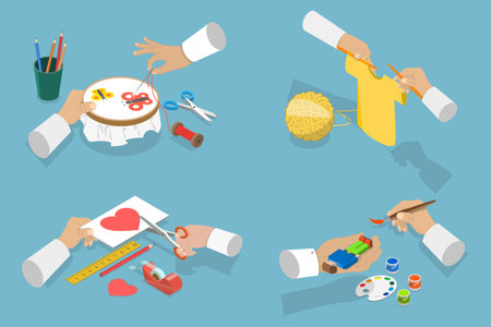 3D Isometric Flat Vector Set of Craft Handmade Hobbies, Creative Workshopのイラスト素材
