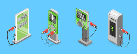 3D Isometric Flat Vector Set of Electromobile Charging Station, Charging Station for Electric Carのイラスト素材