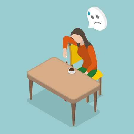 3D Isometric Flat Vector Conceptual Illustration of Exhaustion, Exhausted Girl Feels Fatigue or Burnoutのイラスト素材