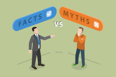 3D Isometric Flat Vector Conceptual Illustration of Fact Vs Myth, Fact-checking or Comparing Evidencesのイラスト素材