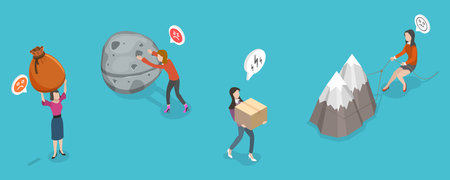 3D Isometric Flat Vector Conceptual Illustration of Strong Women, Pressure From Too Much Responsibilityのイラスト素材