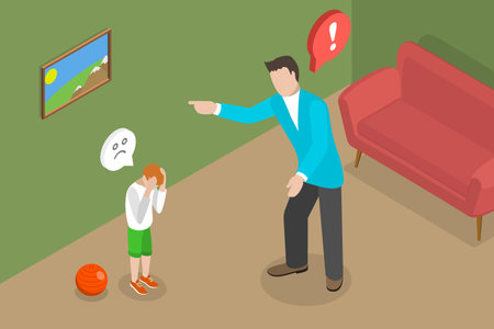 3D Isometric Flat Vector Conceptual Illustration of Angry Father, Parental Abuse and Violenceのイラスト素材
