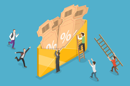 3D Isometric Flat Vector Conceptual Illustration of Discount Coupons, Benefit Reward Program Offerのイラスト素材
