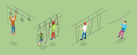 3D Isometric Flat Vector Conceptual Illustration of Rope Park, Recreational Activities for Adults and Childrenのイラスト素材