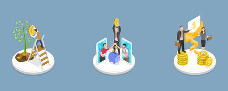 3D Isometric Flat Vector Conceptual Illustration of Startup Funding, Raising Money for New Bussinessのイラスト素材