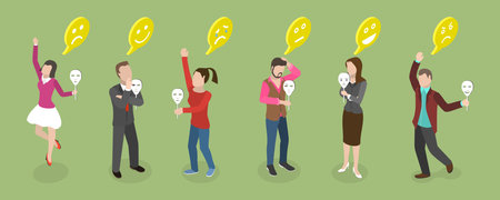 3D Isometric Flat Vector Set of Imposter Characters, Dissociative Identity Disorderのイラスト素材