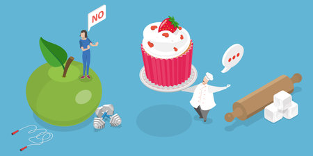 3D Isometric Flat Vector Conceptual Illustration of Healthy Diet, Refusing Unhealthy Food, Dieting and Healthy Lifestyleのイラスト素材