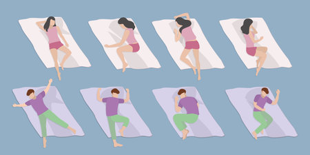 3D Isometric Flat Vector Set of Men And Women Sleeping Poses, Healthy Tight Dreamのイラスト素材