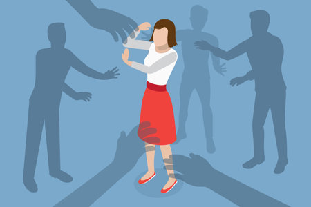 3D Isometric Flat Vector Conceptual Illustration of Sexual Harassment, Violence Against Womenのイラスト素材