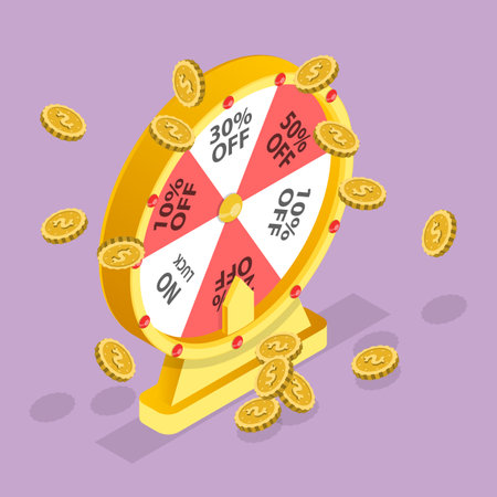 3D Isometric Flat Vector Conceptual Illustration of Fortune Wheel Game, Online Promotion Eventのイラスト素材