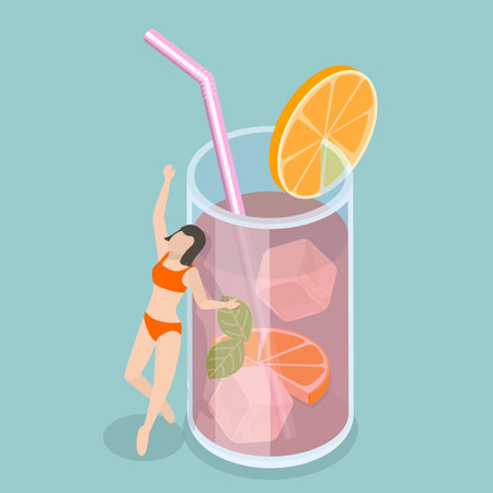 3D Isometric Flat Vector Conceptual Illustration of Summer Vibes, Chilling and Relaxingのイラスト素材