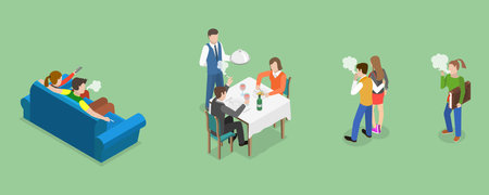 3D Isometric Flat Vector Set of Smoking People, Tobacco Dependenceのイラスト素材