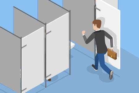 3D Isometric Flat Vector Conceptual Illustration of Public Toilet, A Man is Heading to Washroomのイラスト素材