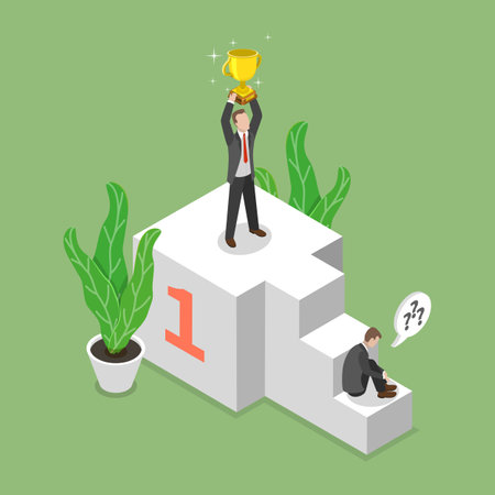 3D Isometric Flat Vector Conceptual Illustration of Imposter Syndrome, Lack of Self-confidence at Workのイラスト素材
