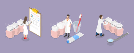 3D Isometric Flat Vector Conceptual Illustration of Orthodontic Care, Putting Braces and Veneersのイラスト素材