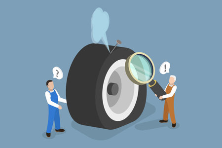 3D Isometric Flat Vector Conceptual Illustration of Punctured Car Wheel, Flat Tyreのイラスト素材