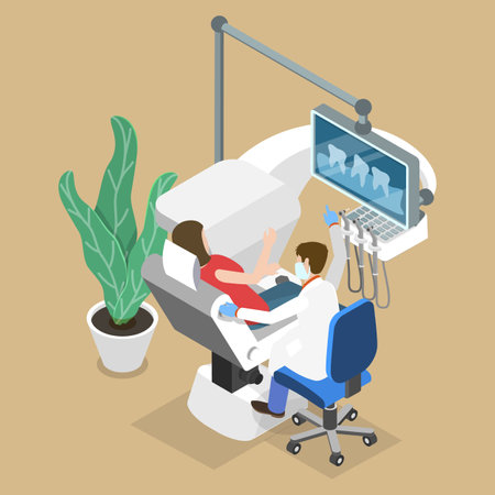 3D Isometric Flat Vector Conceptual Illustration of Orthodonist, Dental Xray of Teethのイラスト素材