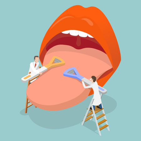3D Isometric Flat Vector Conceptual Illustration of Tongue Cleaner Scraper, Dental Careのイラスト素材