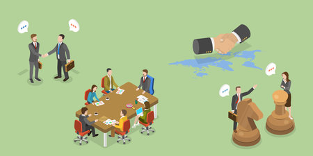 3D Isometric Flat Vector Conceptual Illustration of Negotiation , Disagreement Resolutionのイラスト素材